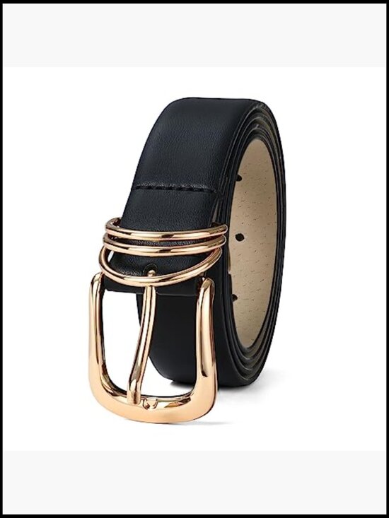 Faux Leather Belt with Gold Buckle Fashion Waist Belt for Jeans main image 6